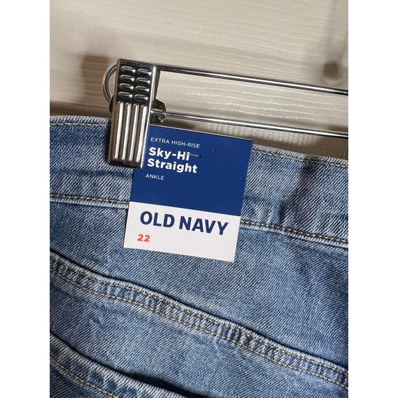 Old Navy Women's Extra High Rise Sky-Hi Straight Ankle Jeans Blue NEW ~ Size 22 - Picture 7 of 9